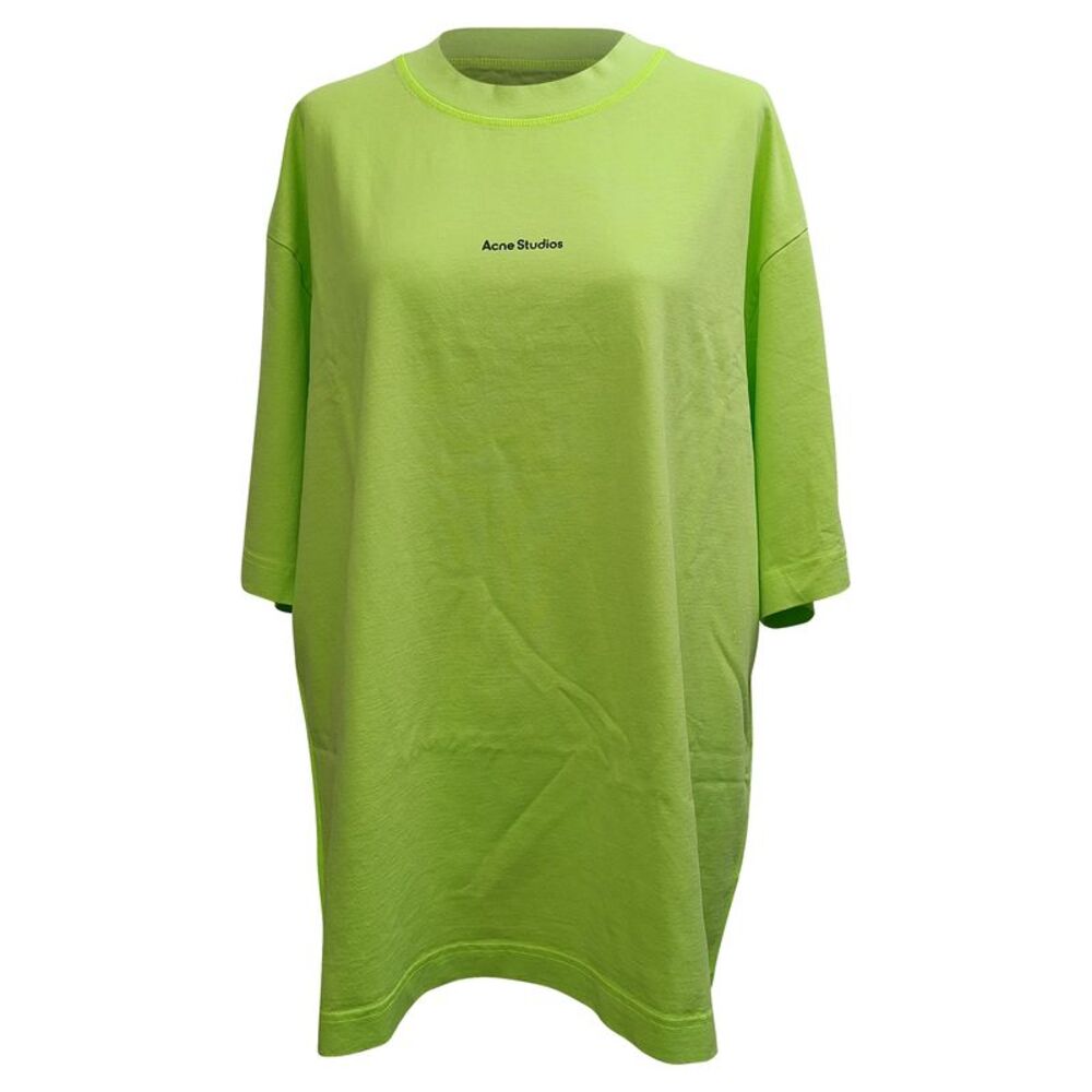 Acne Studios Erin Stamp T-Shirt Dress in Neon Green Cotton